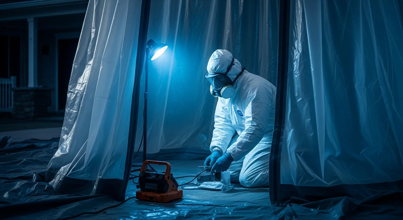 Technician working inside a sealed containment area